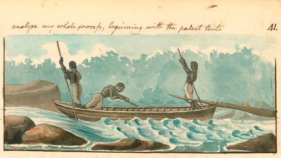 Steering a Bateau, Watercolor, 1798. Benjamin Henry Latrobe, An Essay on Landscape, 1798–1799