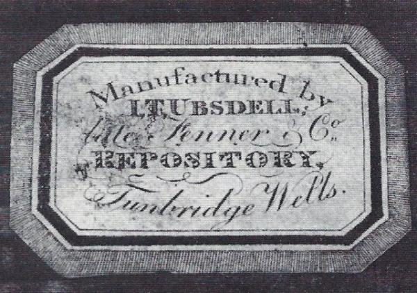 Ubsdell's trade label attached to a rosewood and parquetry work table, c.1830 [Private collection]. Published in Furniture History (1997) p. 267